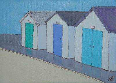'Beach Huts After The Rain' - painting