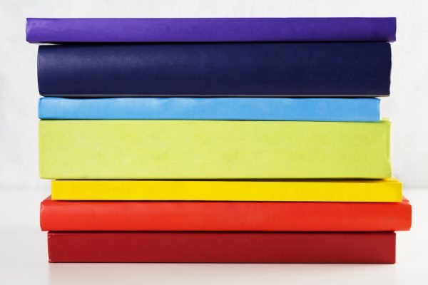 colourful stack of artist's books
