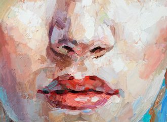 portrait painting of girl with red lips