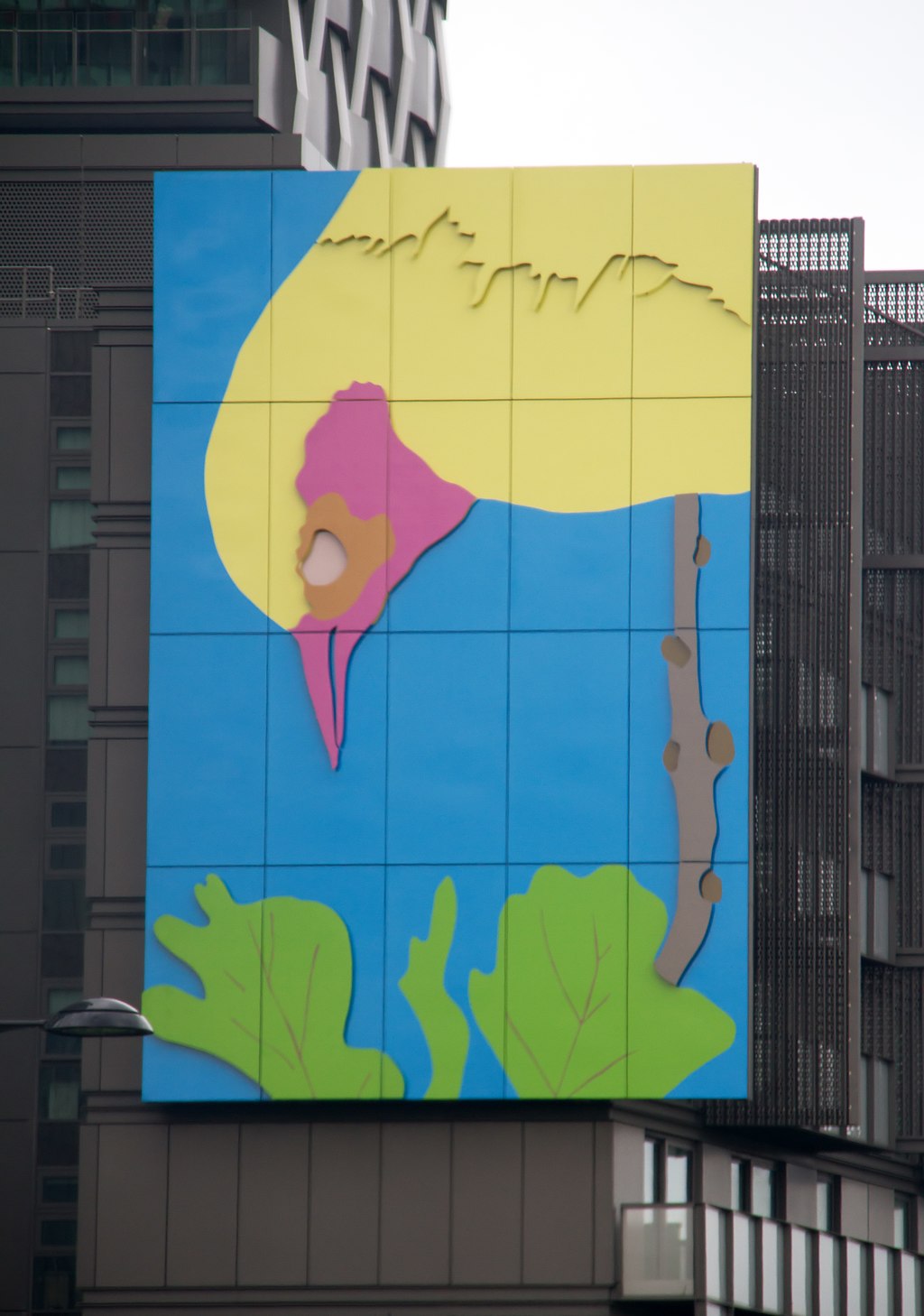 Gary Hume's Pecking Bird is an example of aluminum as a large-scale surface for oil paints.